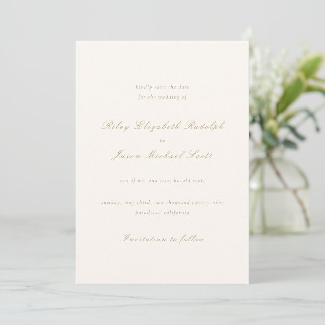Reserve A Data Marfim limpo e casamento elegante Dourado (Em pé/Frente)