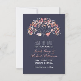 Reserve A Data Marinho Azul Ama Pássaros Flores Casamento Salvar 