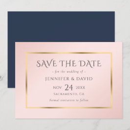 Reserve A Data Marinho Azul Blush e Casamento Dourado Salvar a Da