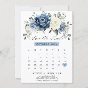 Reserve A Data Marinho Azul Dusty Champanhe Ivory Calendário flor