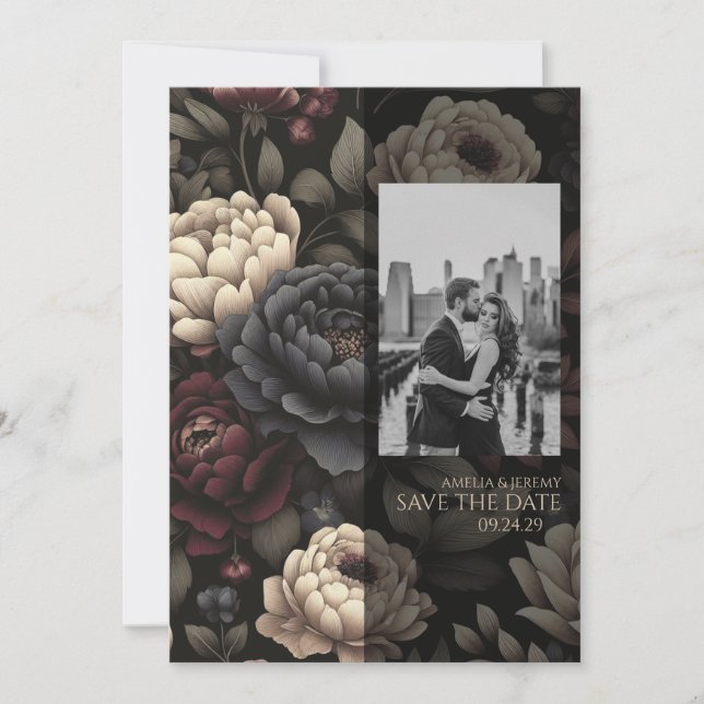 Reserve A Data Marinho Azul e Borgonha Moody Floral (Frente)