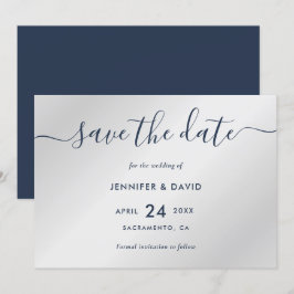 Reserve A Data Marinho Azul e Silver Modern Weding