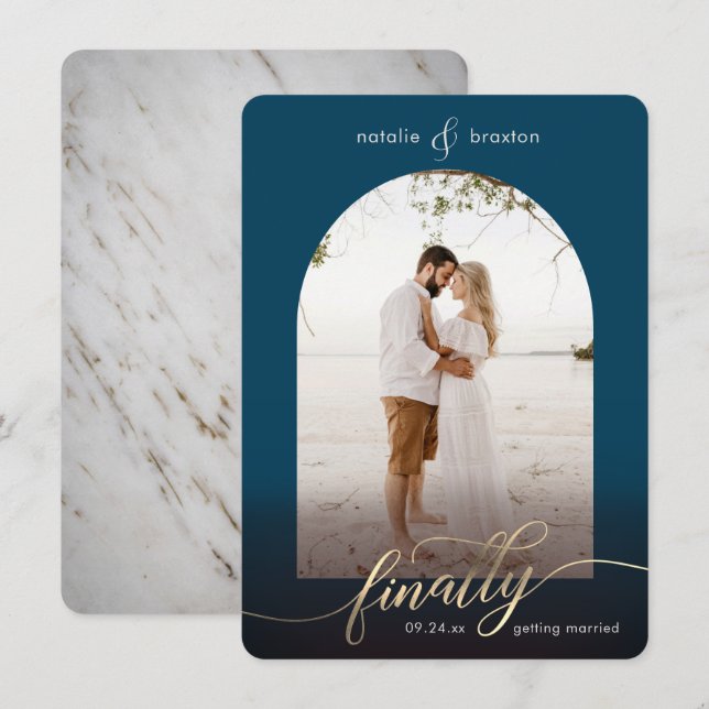 Reserve A Data Marinho Azul Finalmente Obtendo Foto De Casamento  (Frente/Verso)