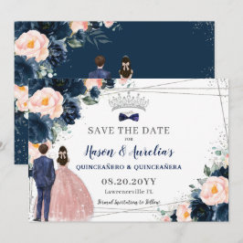 Reserve A Data Marinho Azul Gêmeas Florais Garota Quinceañera