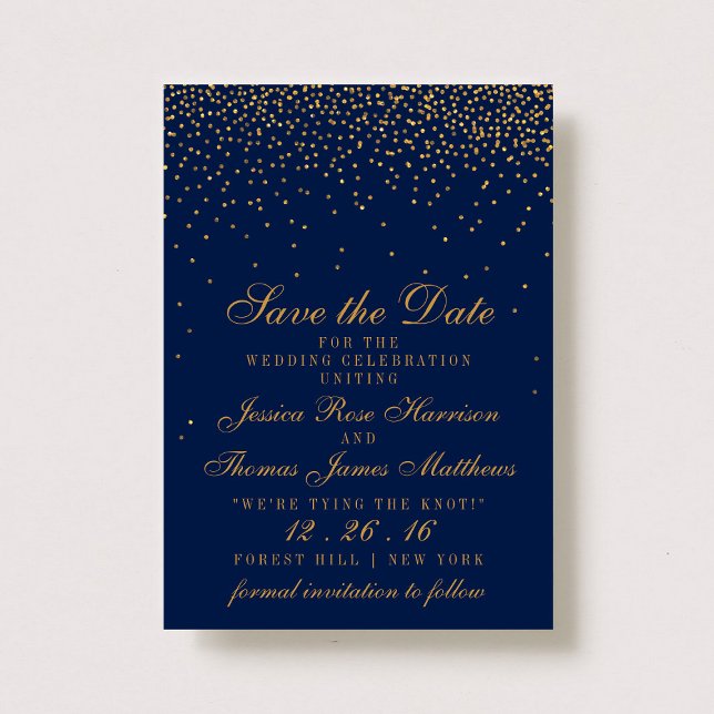 Reserve A Data Marinho Azul & Glam Dourado Confetti Salvar Data (Criador carregado)