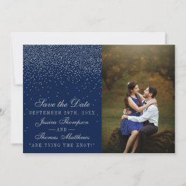 Reserve A Data Marinho Azul & Glam Silver Confetti Foto de Casame