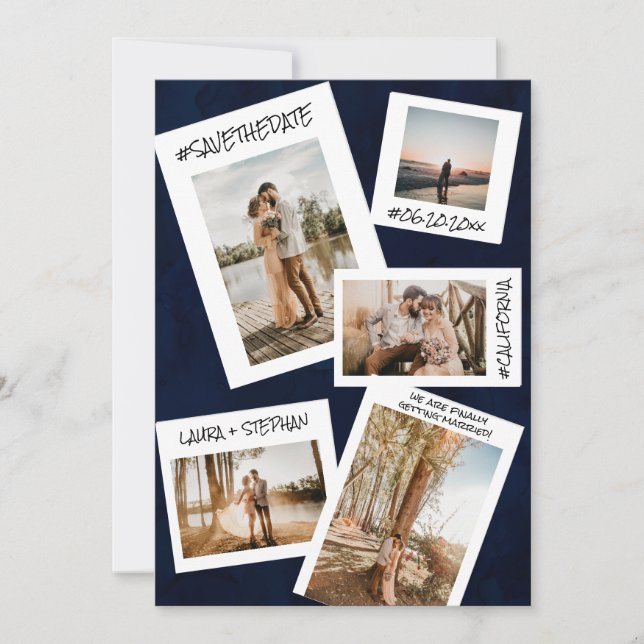 Reserve A Data Marinho azul mídia social 5 foto salvar a data (Frente)