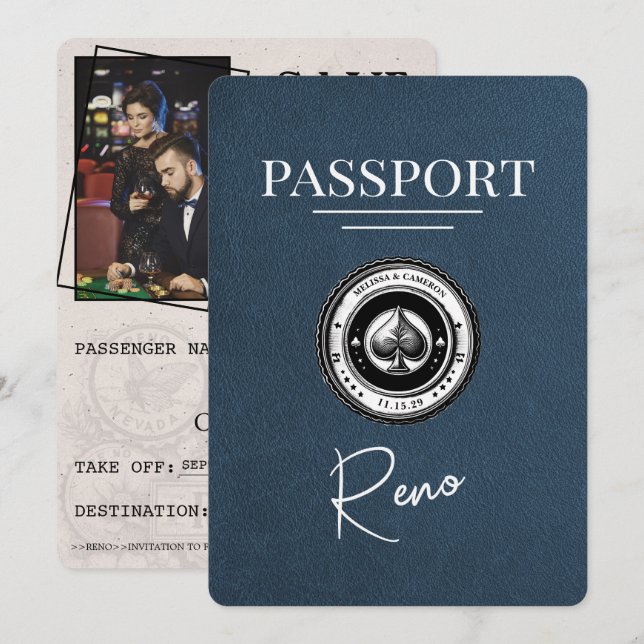 Reserve A Data Marinho Azul Reno Passaporte Salvar Data (Frente/Verso)