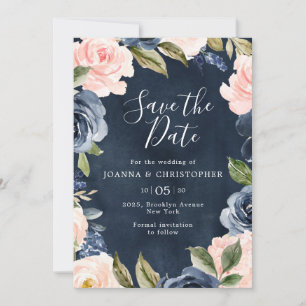 Reserve A Data Marinho Blue Blush Rosa Dourado Casamento Boho