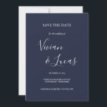Reserve A Data Marinho Blue Script Wedding Salvar a Data<br><div class="desc">Marinho Blue Script Wedding Salve o cartão de data com nomes de estilo de assinatura,  este elegante Marinho Azul salve o cartão de data pode ser personalizado com suas informações especiais do dia do casamento em letra chic.</div>