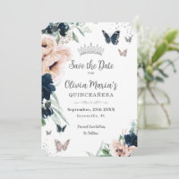 Marinho Blush Floral Silver Butterflies Quinceañer