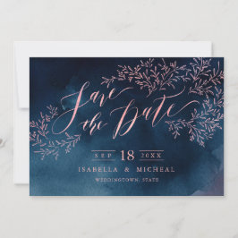 Reserve A Data Marinho blush rustic floral calliografia salvar da