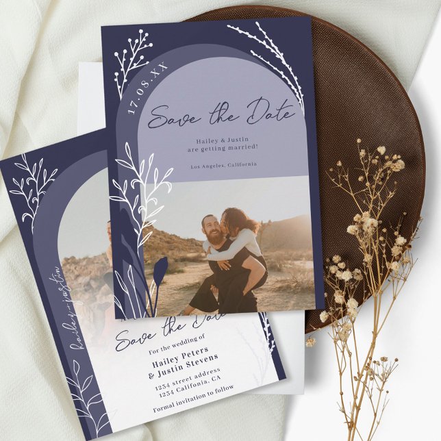 Reserve A Data Marinho Boho nomes de fotos azuis script arnês cas (Criador carregado)