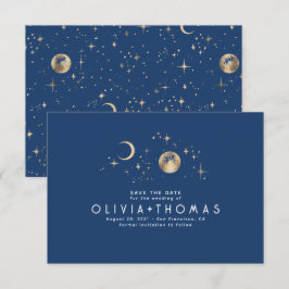 Reserve A Data Marinho da Lua Celestial Azul Salvar Data