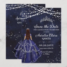 Reserve A Data Marinho da Noite Estrelada, Prata Azul Quinceañera