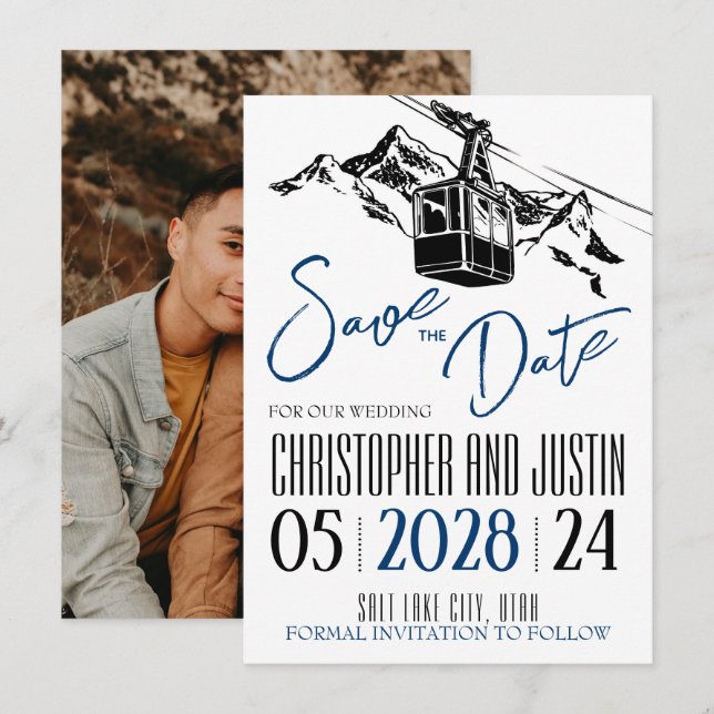 Reserve A Data Marinho de Amor de Montanha Azul (Frente/Verso)