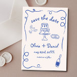 Reserve A Data Marinho De Casamento Desenhado À Mão Estilo Azul<br><div class="desc">Ponha o tom para o seu casamento com este debochado à mão, salve o cartão com fotos da data! Apresentando delicados detalhes artísticos e uma foto personalizada, esta design combina lindamente criatividade e charme. A tipografia suave e elegante melhora o tema romântico, enquanto os detalhes personalizáveis garantem que ele se...</div>