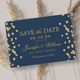 Reserve A Data Marinho de Confetti Dourado de Casamento de Script