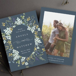 Reserve A Data Marinho de Foto de Casamento de Frame de Oval de F