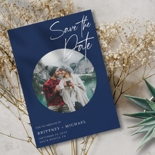 Reserve A Data Marinho de Foto Moderno Azul