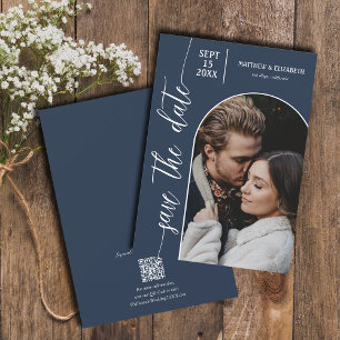 Reserve A Data Marinho de Fotografia Casamento de Código QR Azul