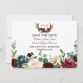 Reserve A Data Marinho de Merlot Chic Azul Antlers Florais Salvar