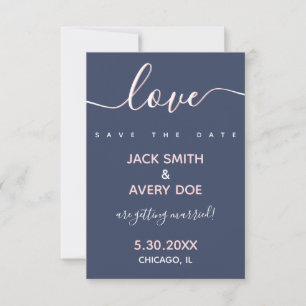 Reserve A Data Marinho e Blush de Script de Amor Elegante e Moder