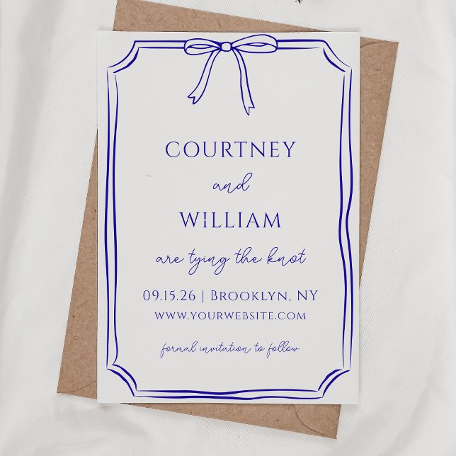 Reserve A Data Marinho elegante de "Casando" Arco desenhado à mão (Make a statement with this elegant royal blue wedding invitation, customizable for your special day.)