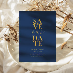 Reserve A Data Marinho Elegante e Casamento Minimalista Dourado
