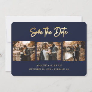 Reserve A Data Marinho moderno Blue and Gold Foil Weding 3 Foto