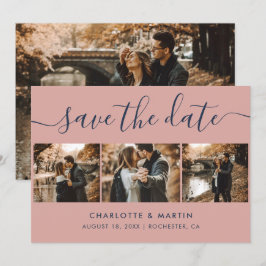 Reserve A Data Marinho Moderno Elegante - Foto Azul e Blush Wedin