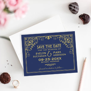 Reserve A Data Marinho Vintage e Casamento Dourado de Arte