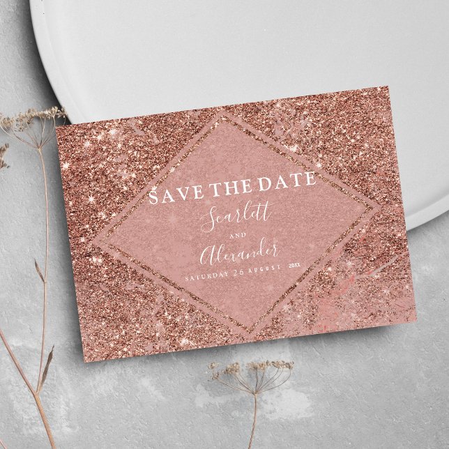 Reserve A Data Mármore brilhante rosa dourado elegante (Elegant pink rose gold glitter marble save the date )