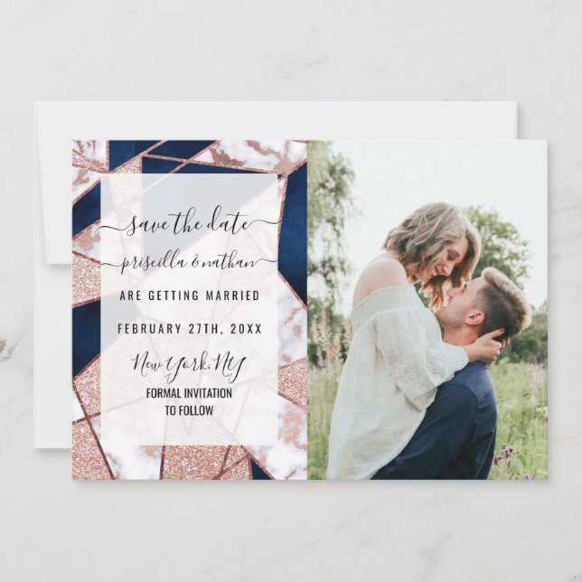 Reserve A Data Mármore geométrico de Rosa Dourado Luxurista (Frente)