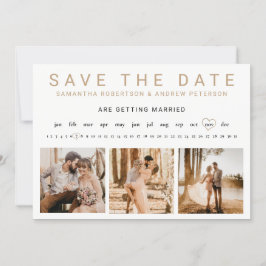 Reserve A Data Marque-nos a lápis em dourado grade de 3 fotos sal