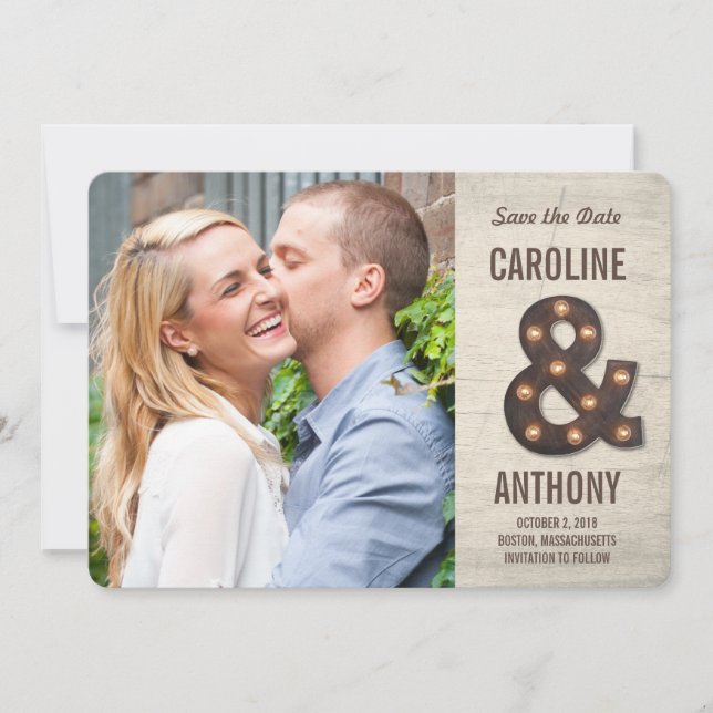 Reserve A Data Marquee Ampersand Photo Save The Date Card (Frente)