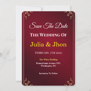Reserve A Data Marrom Escuro Borgonha Marfim Casamento Elegante