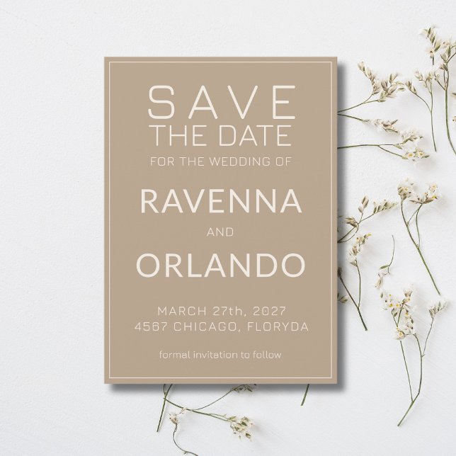 Reserve A Data Marrom Marfim Dinheiro Antigo Casamento Moderno (Criador carregado)
