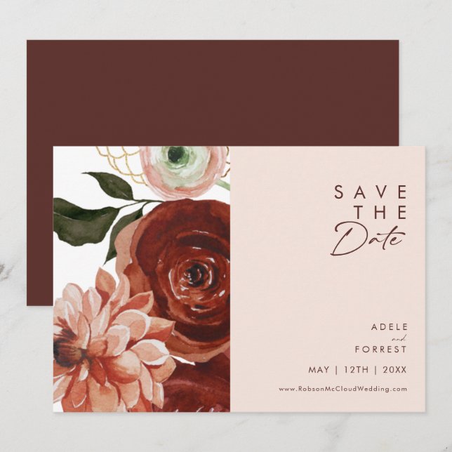 Reserve A Data Marsala Autumn Floral | Escamudo Horizontal (Frente/Verso)