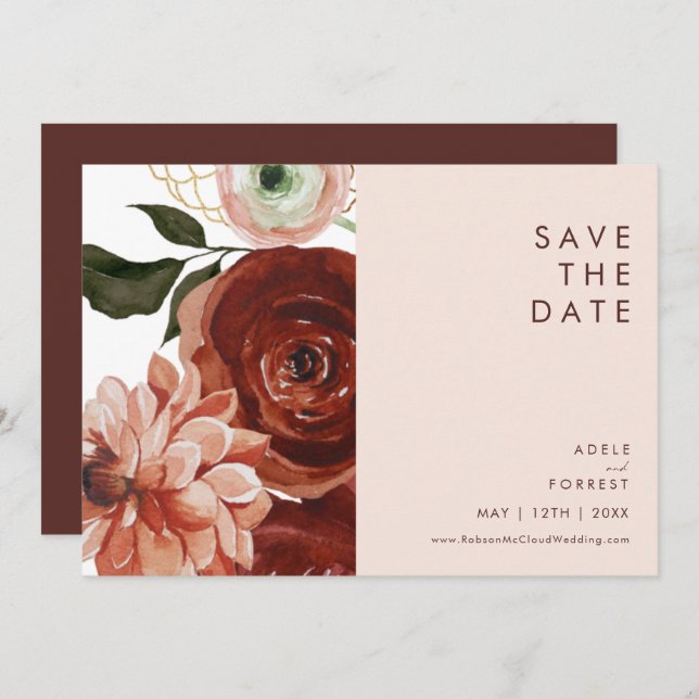 Reserve A Data Marsala Autumn Floral | pincel horizontal (Frente/Verso)