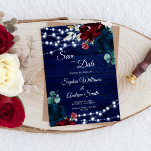 Reserve A Data Marsala e flores de Marinho Rustic Salvar a Data