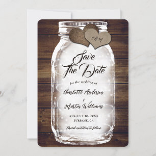 Reserve A Data Mason Jar Lights Burlap Hearts Barn Wood Casamento