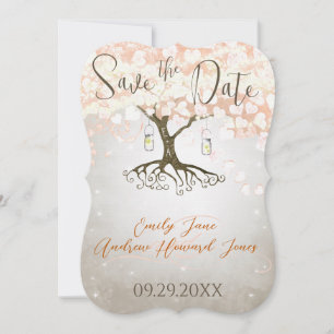 Reserve A Data Mason Jar Peachy Heart Leaf Tree Save the Date