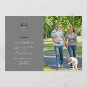 Reserve A Data Mason Jar Photo Save the Date Card - Cinza