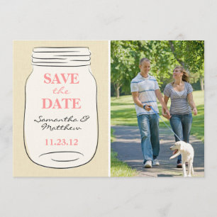 Reserve A Data Mason Jar Photo Save the Date Card - Pink