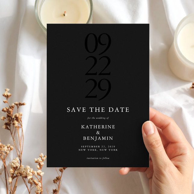 Reserve A Data Matte Black Modern Minimalist Wedding (Criador carregado)