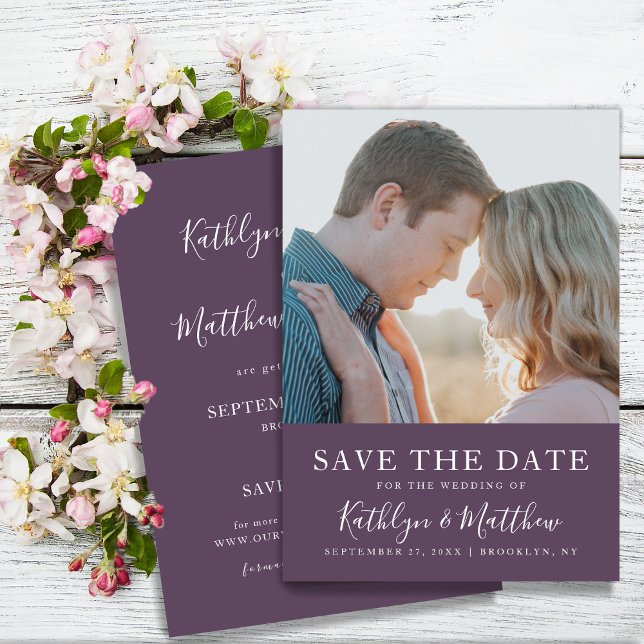 Reserve A Data Mauve Modern Typografia Simples Casamento Fotográf (Criador carregado)