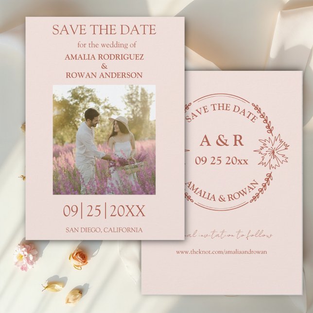 Reserve A Data Meadow Flowers Misty Rosa Photo Save the Date (Criador carregado)