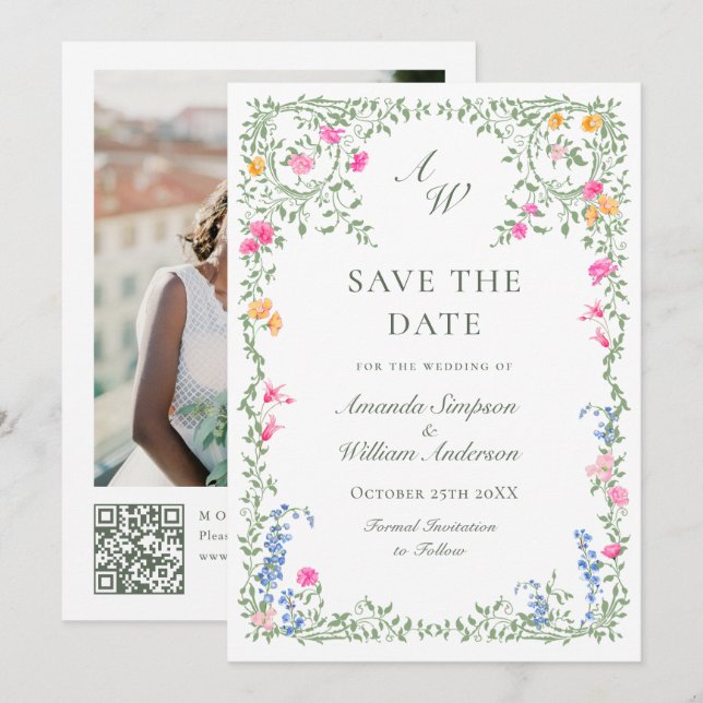 Reserve A Data Meadow Pastel Rosas Franceses Casamento Floral (Frente/Verso)