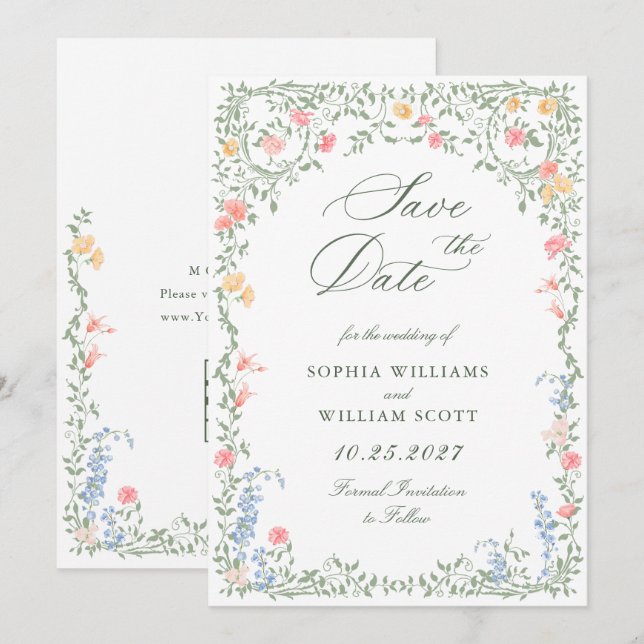 Reserve A Data Meadow Pastel Rosas Franceses Casamento Floral (Frente/Verso)
